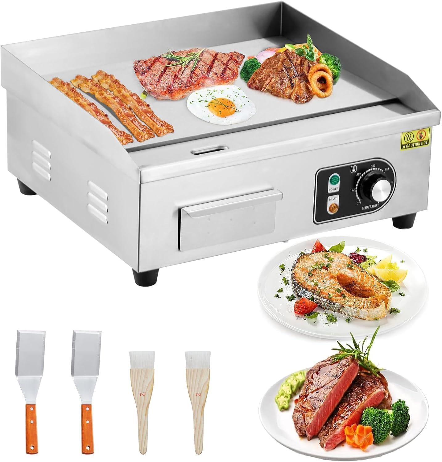 Commercial Electric Griddle Flat Top - Piastra elettrica professionale da 1600 W,